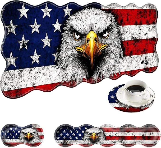 Large Mouse Pad and Keyboard Wrist Rest, Desk Pad for Keyboard and Mouse, 4-in-1 Large Gaming Mouse Pad with Wrist Support, Desk Mat for Home Office Study Game-Bald Eagle American Flag