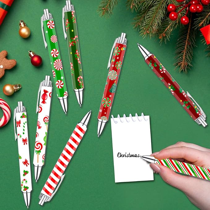 Christmas Pens Set – Cute Holiday-Themed Gel Pens for Kids, Teachers, and Office Gift Exchange – Red and White Candy Cane Designs – Perfect Christmas Stocking Stuffers and Stationery Gifts,8 Pack