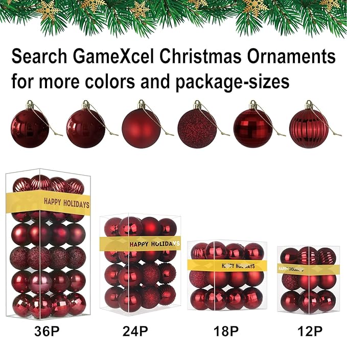 Maroon 4.0" Large Christmas Balls - Christmas Tree Decoration Ornaments Shatterproof Hanging Balls for Birthday Halloween Holiday Wedding Decorations Set of 4pcs