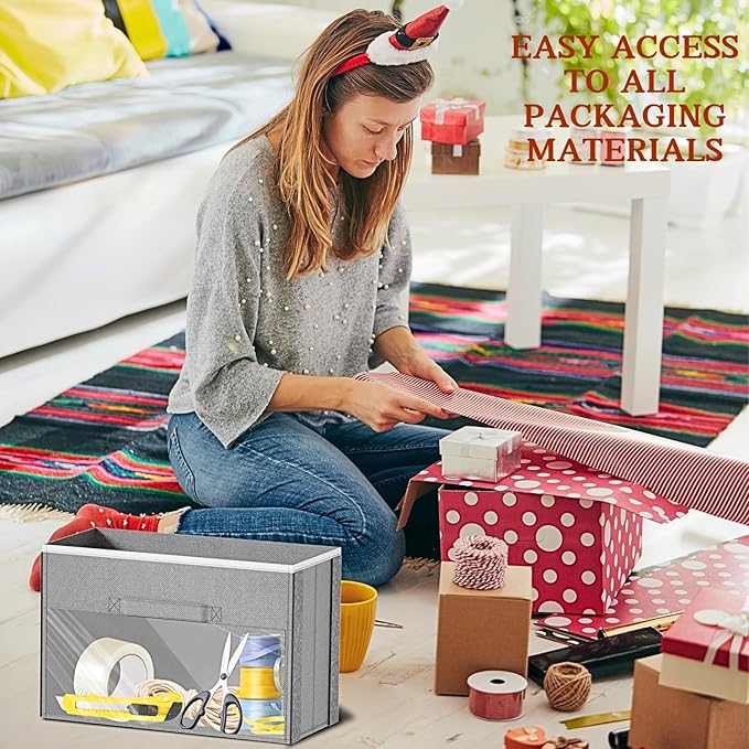 Ofiray-home Light Grey Over Door Wrapping Paper Organizer Storage with 3 Removable Drawers & Side Pockets –Dual Use Design with Elastic Straps Wrap Storage for Ribbons,Bows,Ornament and Other Tools