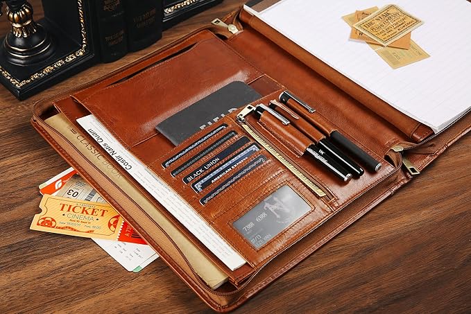 Leather Portfolio for 12.9-inch iPad Pro (2018/2020/2021/2022), Business Tablet Portfolio Case for Men, Personalized Padfolio for Women, Custom Portfolio Folder for A4 Notepad (Brown, Custom)