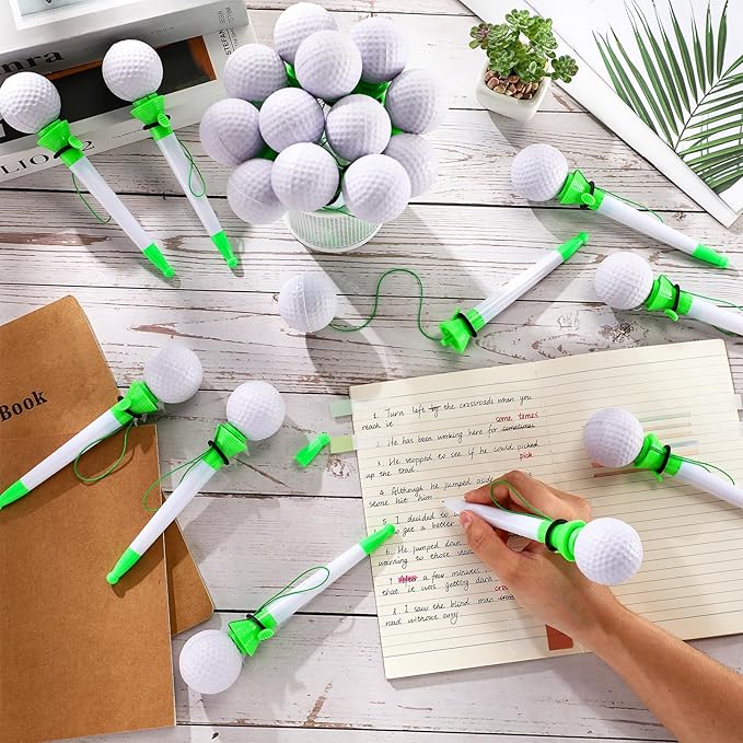 Lincia 24 Pcs Sport Funny Pen Hoop Ballpoint Novelty Bulk Plastic Sports Soccer Basketball Baseball Football Tennis Golf Themed Pen for Birthday Party School Award Party Favor Supplies(Golf)