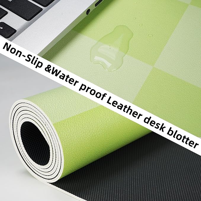 Non-Slip Desk Pad, Mouse Pad, Waterproof PU Leather Desk Protector, Large Desk Blotter, Easy Clean Laptop Desk Writing Mat for Work/Home/Decor(Green 31.5" x 12")