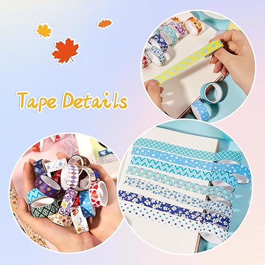 emmoolife 50 Rolls Washi Tape Set, 15mm Wide Rainbow Colored Tape Aesthetic Design Masking Decorative Tape for Scrapbooking Supplies, Bullet Journaling, Junk Journal, Wrapping Planners, DIY Arts Craft