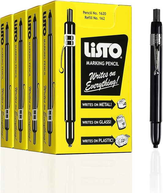 Listo 1620 BLACK COLOR - China Markers/Grease Pencils/China Marking/Pencils/Wax Pencils - Made in USA (48)