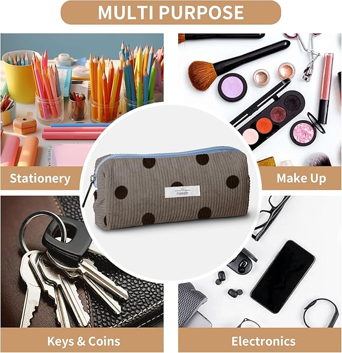 Pencil Bag Pen Case, Soft Corduroy Small Pencil Pouch Organizer with Zipper, Cute Pencil Case Pouch Stationery for Girls and Boys – Dot Grey