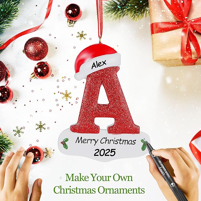 Personalized 26 Letters Ornaments for Christmas Tree 2025, Custom Christmas Ornament with Family Member's Names 3D Resin Xmas Hanging Pendant Original Gifts for Family Friends（A