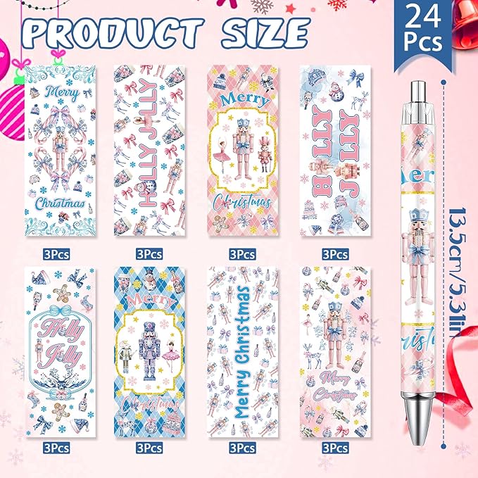 Christmas Nutcracker Ballpoint Pens Gifts - 24 Pcs Merry Christmas Pens Set Retractable Smooth Writing Pen Bulk Gift for Women Men Office Classroom Home Students Teacher Bookish School Party Supplies