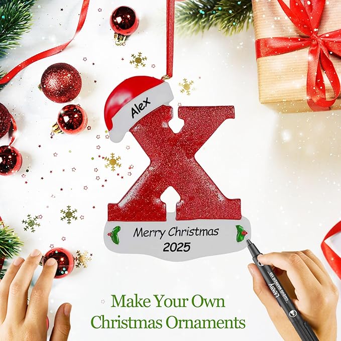 Personalized 26 Letters Ornaments for Christmas Tree 2025, Custom Christmas Ornament with Family Member's Names 3D Resin Xmas Hanging Pendant Original Gifts for Family Friends(X)