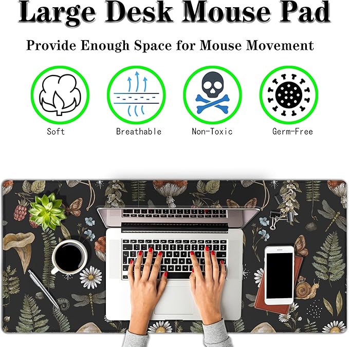 Office Desk Mat Desktop Pad Extra Large Mouse Pad Gaming Mousepad Mousepads XXL Non-Slip Rubber Base Waterproof with Stitched Edges 35.4" X 15.7" for Game Office, Vintage Woodland