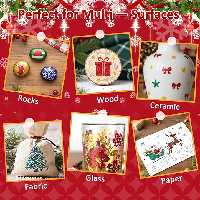 Betem Glitter Markers Pen, 12 Colors Sparkly and Shiny Metallic Markers Fine Tip Water-based Ink Glitter Pens For Scrapbooking Supplies, Glass, Mugs, Rock Painting, Cards, Christmas Gifts for Teens