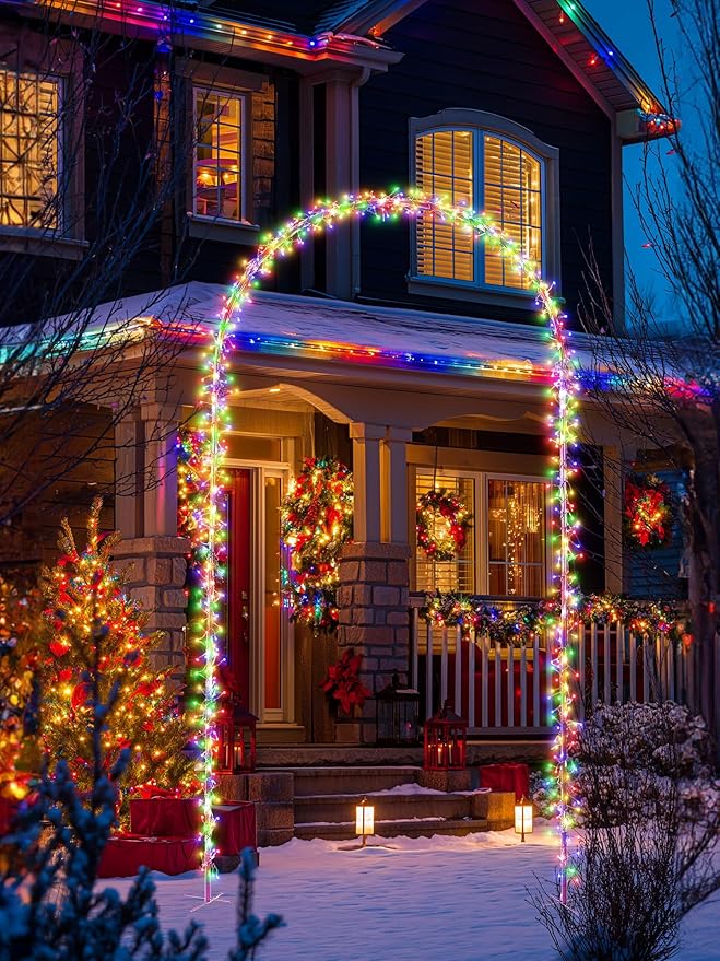Lomotech Christmas Light Arch - 7.5Ft 360 Leds Iron Pole Archway 8 Modes Waterproof Christmas Lights with Timer for Lawn, Yard, Walkway, Garden, Party, Holiday, Christmas Decoration (Multicolor)