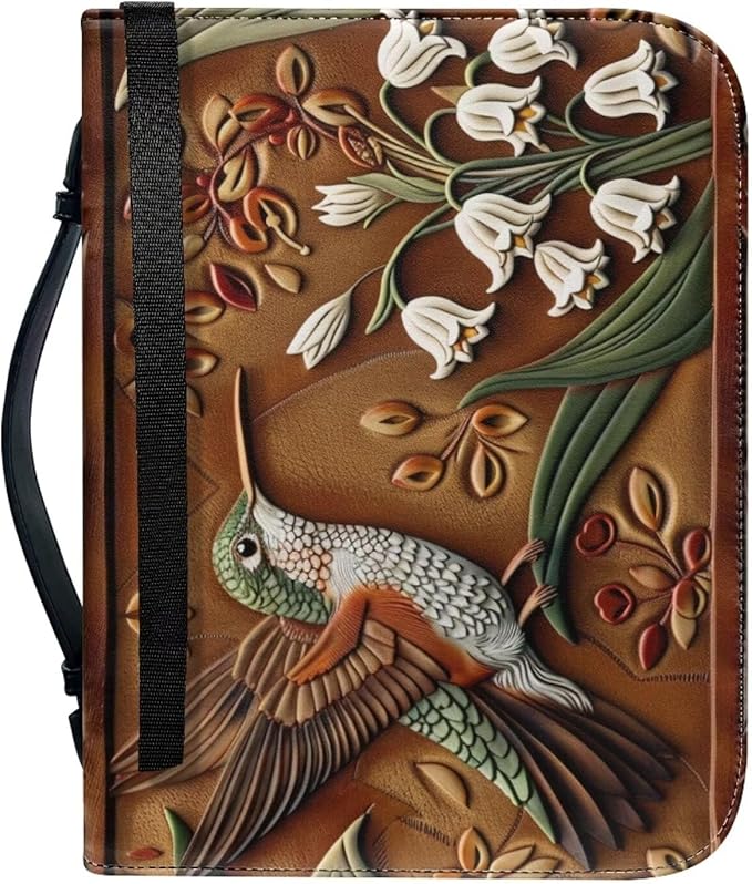 Lotusorchid Flower Hummingbird Printed Bible Covers for Women PU Leather Bible Bag Church Bag Book Carrying Case Bible Accessories with Handle