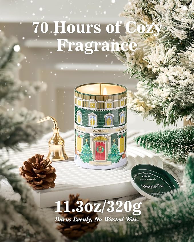 M&SENSE Christmas Scented Candles Pine Scented Candle, Winter Candle Soy Wax, 11.3oz 70 Hour Clean Burn Holiday Candles for Home, Winter Relaxing Aromatherapy Candle Gifts for Thanksgiving