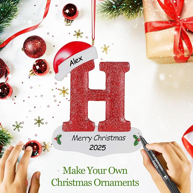 Personalized 26 Letters Ornaments for Christmas Tree 2025, Custom Christmas Ornament with Family Member's Names 3D Resin Xmas Hanging Pendant Original Gifts for Family Friends(H)