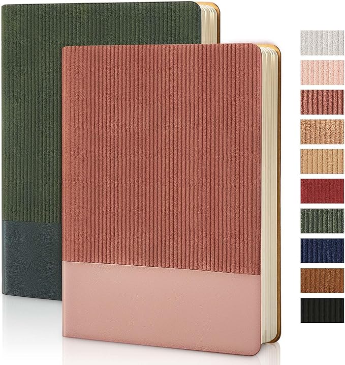 Lined Journal Notebook for Work College Ruled Note Book 5.79"x8.27" A5 PU Leather Daily Journaling 216 Pages for Women Men Writing Home School Supplies Business (Darkgreen/Darkpink)