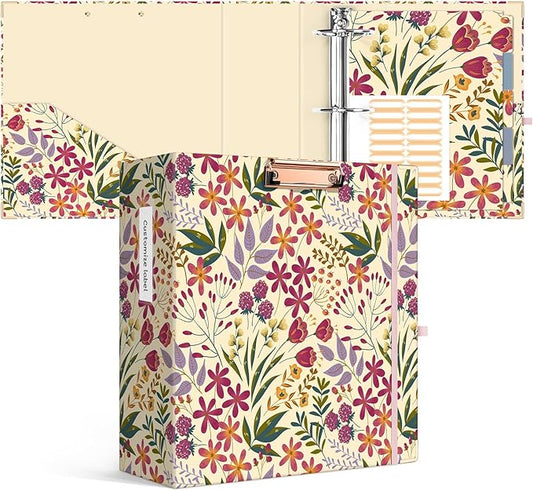 Ospelelf 3 Ring Binder for Letter Size Paper with 5 Tab Dividers, 3 Inch Ring, 4.4 Inch Spine, Floral Binder with Clip for School and Office Supplies