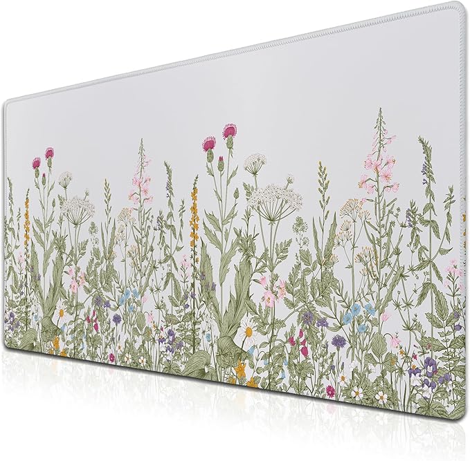 Large Mouse Pad Wildflower Desk Mats Office Mouse Pads Keyboard Mousepads Oversized Mouse Pad Non-Slip Rubber Base Waterproof with Stitched Edges 35.4 X 15.7 for Game Office,