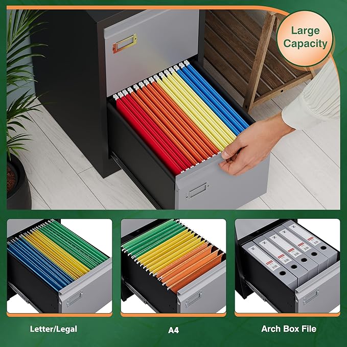 Letaya 4 Drawer File Cabinet with Lock,Metal Office Filing Cabinets for Home Office- Storage A4/F4/Letter/Legal -Assembly Required (Black Grey)