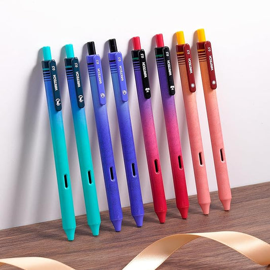 WRITECH Black Ink Gel Pens: 8-Pack Retrowave 0.5mm Fine Point Pens - Smooth Writing Silent Clicker and Refillable Perfect for School Office & Everyday Use.