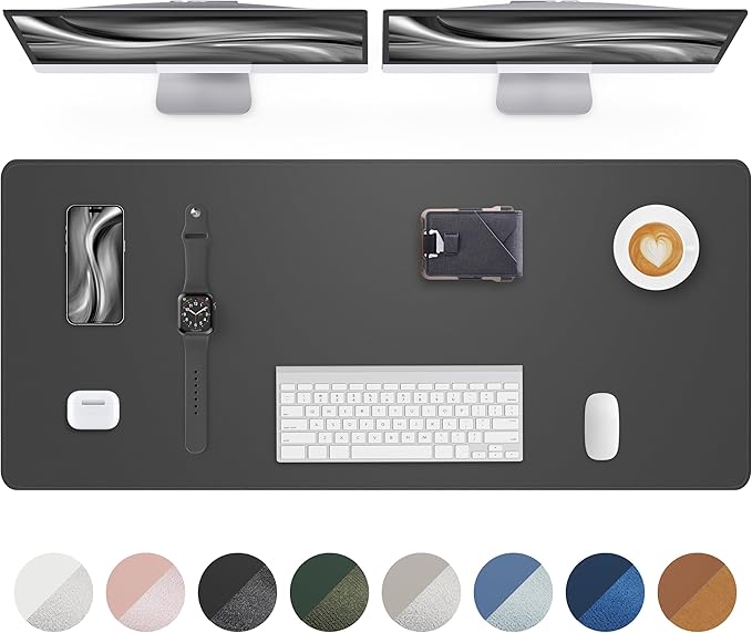 Leather Desk Pad Protector- 48" x 17" Office Desk Mat, Non-Slip PU Leather Mouse Pad, Waterproof Desk Blotter Mat, Desk Cover Mat for Office and Home (Dark Grey)