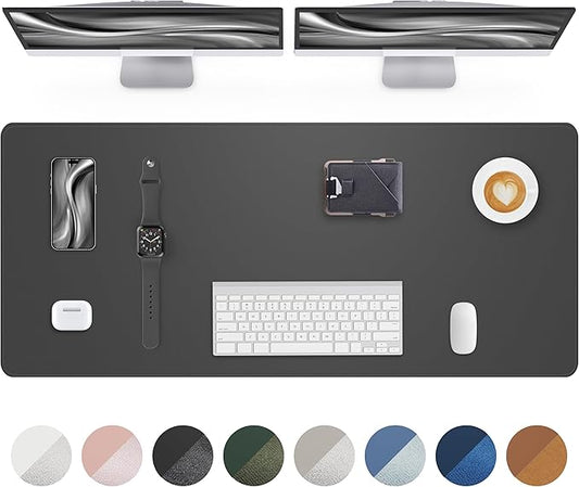 Leather Desk Pad Protector- 48" x 17" Office Desk Mat, Non-Slip PU Leather Mouse Pad, Waterproof Desk Blotter Mat, Desk Cover Mat for Office and Home (Dark Grey)