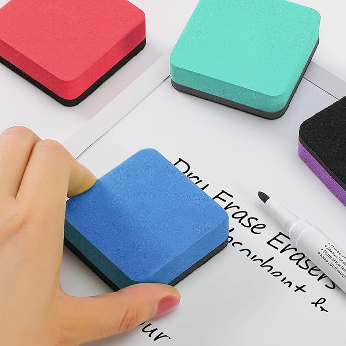 MaxGear 24 Pack Dry Erase Erasers, Magnetic Whiteboard Dry Erasers for Classroom, Mini Whiteboard Cleaning Pads, Chalkboard Wiper Teacher Supplies for School, Office, Home （6 Color Set, 2 x 2 Inch