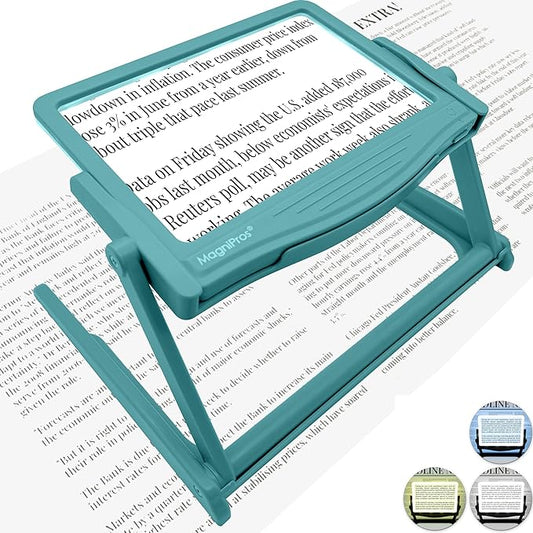 MAGNIPROS 5X Large LED Full Page Magnifying Glass with Collapsible & Detachable Stand | 3 Color Modes & Anti-Glare Lens to Reduce Eye Strain- Ideal for Reading Fine Print, Crafting, Low Vision