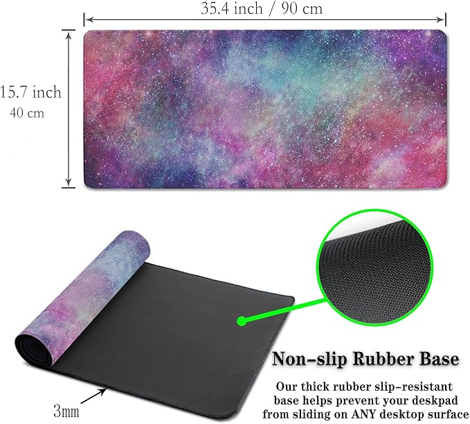 Large Mouse Pad Pink Computer Pad Computer Mat Gaming Mousepad Desk Mat Large Non-Slip Rubber Base Waterproof with Stitched Edges 35.4 X 15.7 for Game Office, Space Nebula Universe