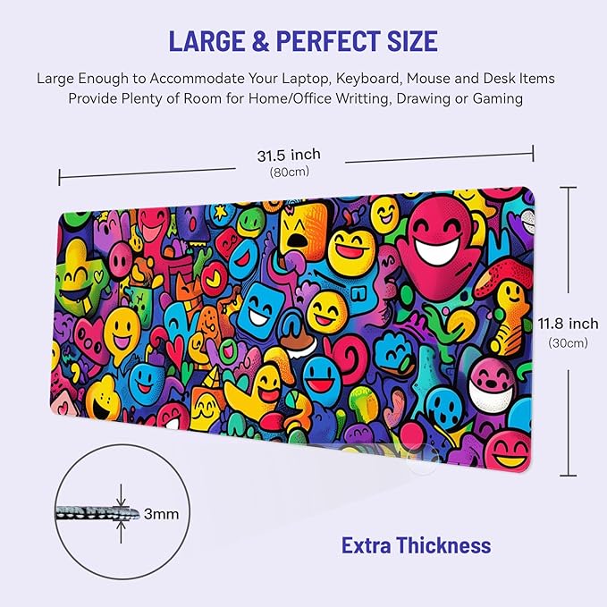 Mousepad Desk Mat Gaming Large Keyboard Cute Office Desktop Computer Laptop XXL Long Big Kawaii Aesthetic Girly Pretty Design Women Girl Gamer Oversized Wide 30x12'' Mousepad, Color Face