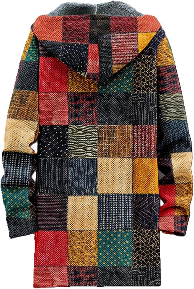 MARSVOVO Mens Cardigan Sweater Cool Graphic Lined Fleece Long Coat Zip With Pockets Fashion Coat Warm Fitted Jacket