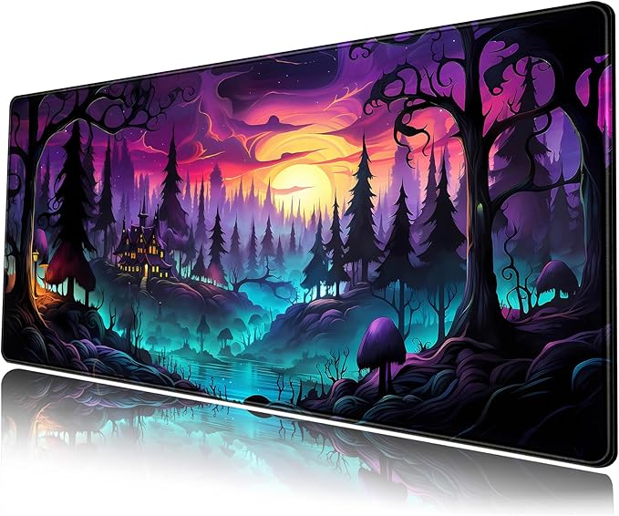 Mystic Forest Desk Mat Purple Cute Large Mouse Pad Extended Gaming Mousepad XL Big Aesthetic Desk Pad Cool Anime Keyboard Mat Laptop Desktop Mouse Mat 31.5''X11.8''