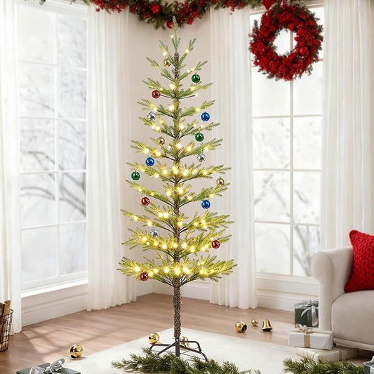 Lightshare 6FT 132L Warm White Pine Needle Christmas Tree with Ornaments, Remote & Dimmable Transformer