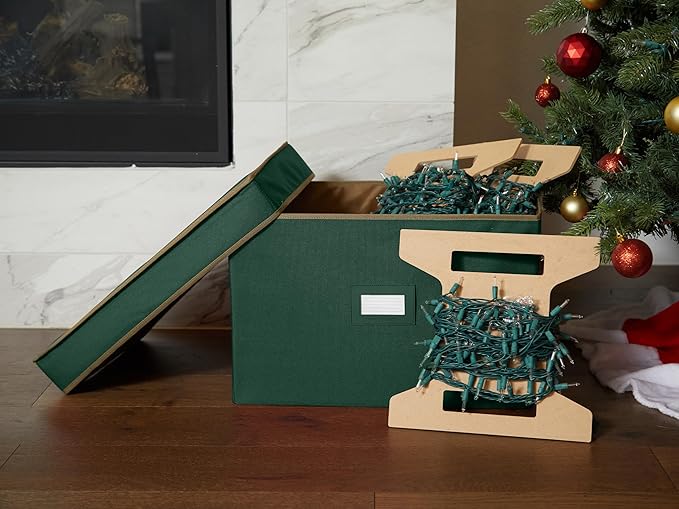 Covermates Keepsakes Christmas Light Storage Box - Carrying Handles, Sturdy Interior Walls - Holiday Storage, Green
