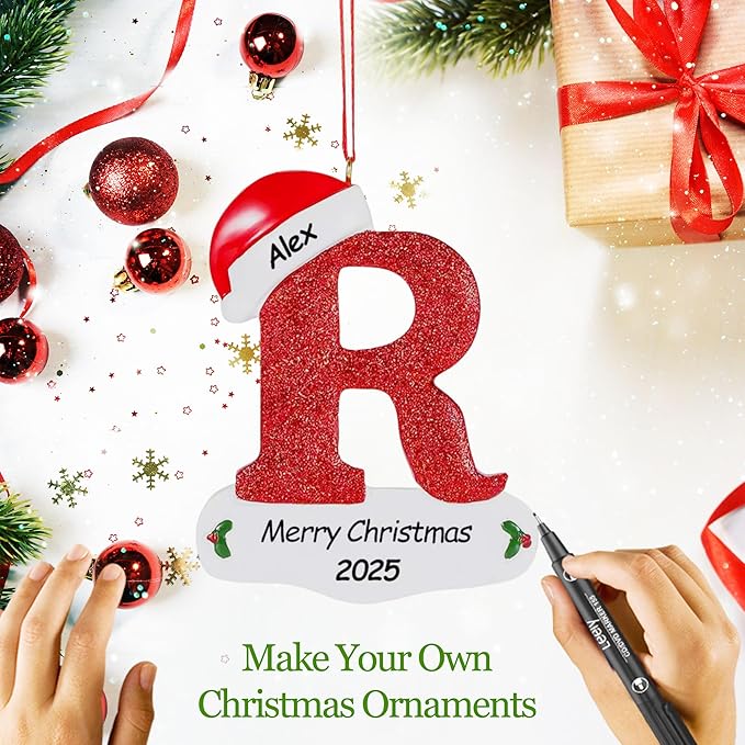 Personalized 26 Letters Ornaments for Christmas Tree 2025, Custom Christmas Ornament with Family Member's Names 3D Resin Xmas Hanging Pendant Original Gifts for Family Friends(R)