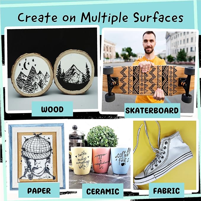 4 Dual Tip Black Paint Pens - Fine Point & Medium - Black Paint Marker for Fabric, Wood, Rock Painting, Canvas, Plastic, Glass, Tire and Shoes - Acrylic Pens for Kids & Adults