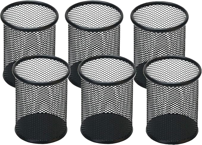 Pen Holder Pencil Holder Mesh Metal Pen Cup Holder Pencil Cup Holder for Desk Office Home Pen Organizer Black, 6 Pack
