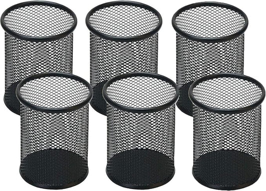 Pen Holder Pencil Holder Mesh Metal Pen Cup Holder Pencil Cup Holder for Desk Office Home Pen Organizer Black, 6 Pack
