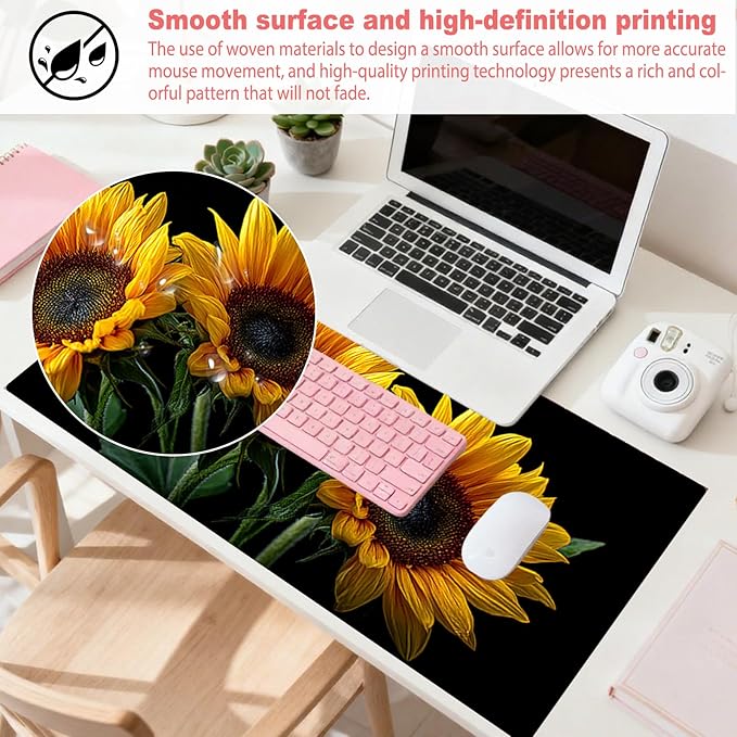Nuxovilar Professional Large Mouse Pad & Computer Game Mouse Mat (35.4x15.7IN, Bright Sunflower Bouquet Art) (90 * 40cm Sunflower Bouquet)