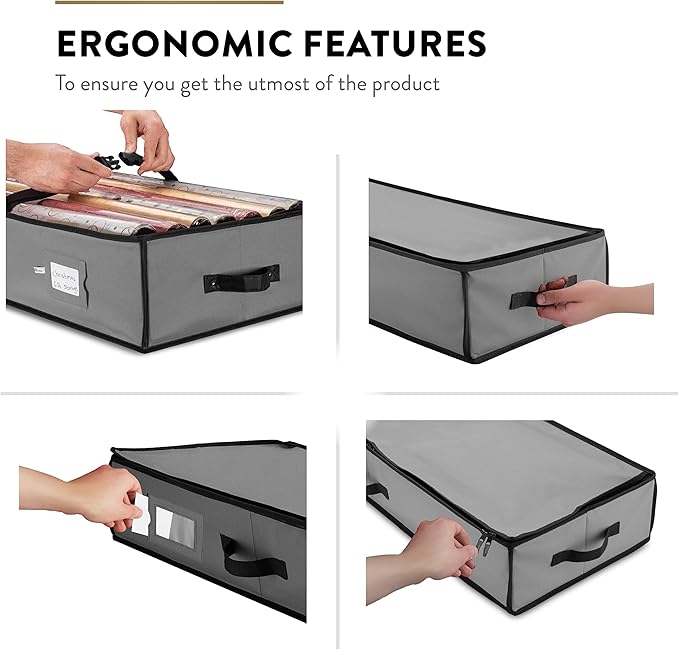 ZOBER Wrapping Paper Storage Containers - 40 Inch Gift Wrap Organizer with Interior Pockets - Fits 20 Standard Rolls, Bows, and Ribbons