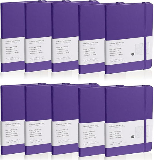 Lined Journal Notebook, 10Pack(Purple), 160 Pages, Medium 5.7 inches x 8 inches - 100 gsm Thick Paper, Hardcover
