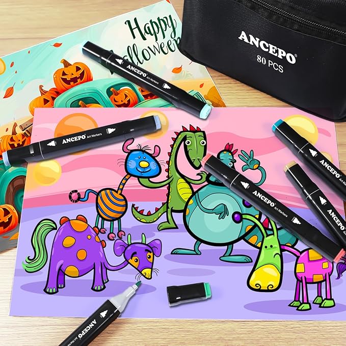 80 Colors Dual Tip Alcohol Markers Set, Brush and Fine Tip Art Markers for Adults and Kids, Sketch Drawing Pens with Case for Artists Beginners