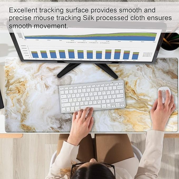 Large Gaming Mouse Pad with Stitched Edges,[27.5x11.8In] Extended Mouse Pad with Non-Slip Natural Rubber Base for Gamer/Desktop/Office/Home (70x30 Marble)