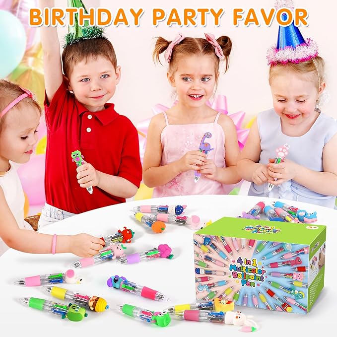 arscniek 40Pcs Multicolor Pen in One, 4-in-1 0.5mm Fine Point Cute Pens, Fun Kawaii Ballpoint Pen for Party Favors, Classroom Prizes, Teacher School Supplies, Bulk Gifts for Students