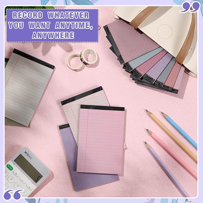 Lincia 24 Pcs 4" x 6" Legal Pad Writing Notepads Small Legal Pad College Ruled 30 Sheets Multiple Color Lined Note for Work 80 Gsm Paper for Grocery List Shopping List (Cute Color)