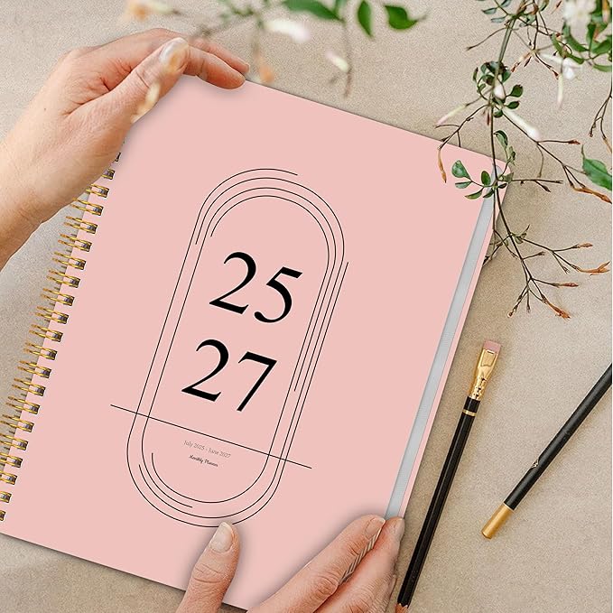 Monthly Planner 2025-2027, Simplified Monthly Calendar Planner, 24 Months Calendar, July 2025 - June 2027, 7.3" * 9.5", Waterproof Cover with Spiral Bound, for Office, School - Pink