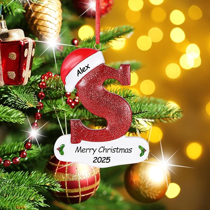 Personalized 26 Letters Ornaments for Christmas Tree 2025, Custom Christmas Ornament with Family Member's Names 3D Resin Xmas Hanging Pendant Original Gifts for Family Friends(S)
