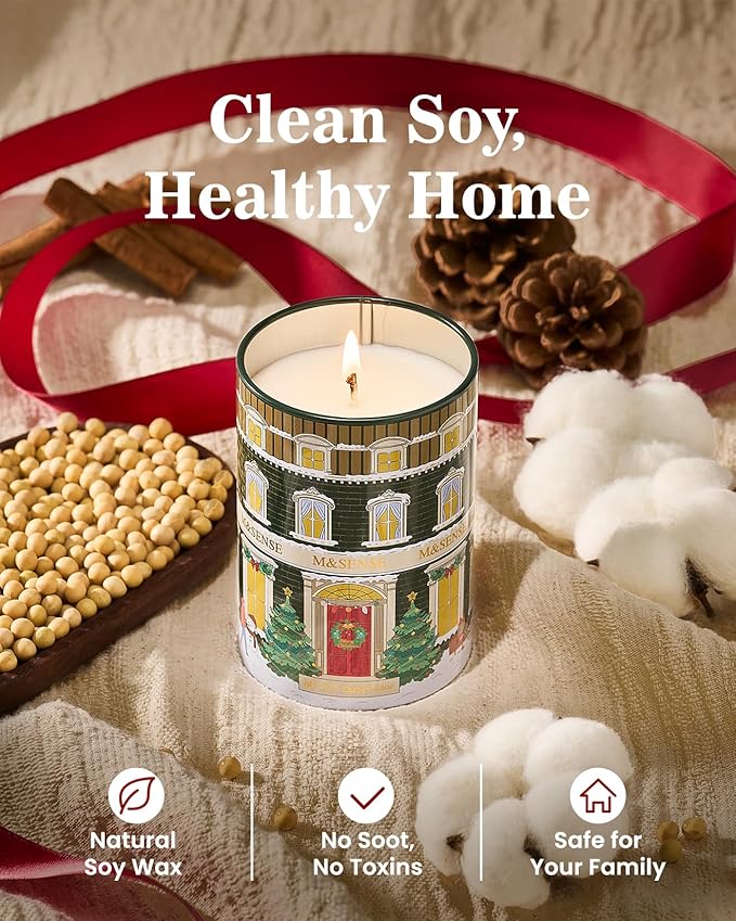 M&SENSE Christmas Scented Candles Pine Scented Candle, Winter Candle Soy Wax, 11.3oz 70 Hour Clean Burn Holiday Candles for Home, Winter Relaxing Aromatherapy Candle Gifts for Thanksgiving