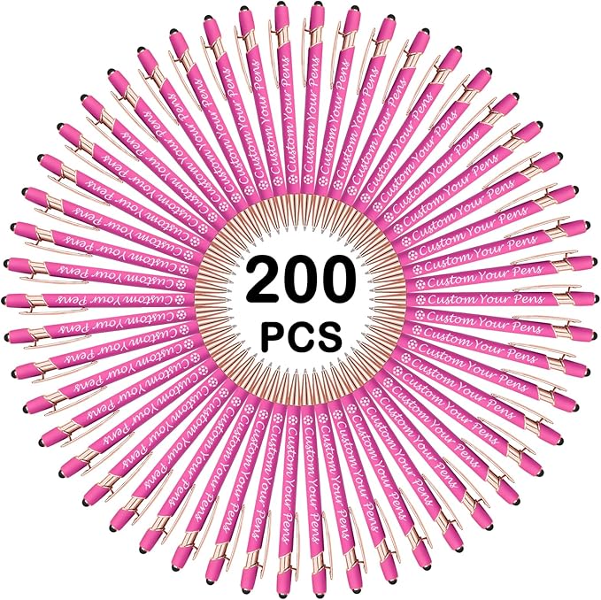 Amlion Personalized Custom Pens with Name Engraved Logo Text,200 Customized Writing Stylus Pen Promotional Item Gift for Men Women Office Business Wedding-Pink