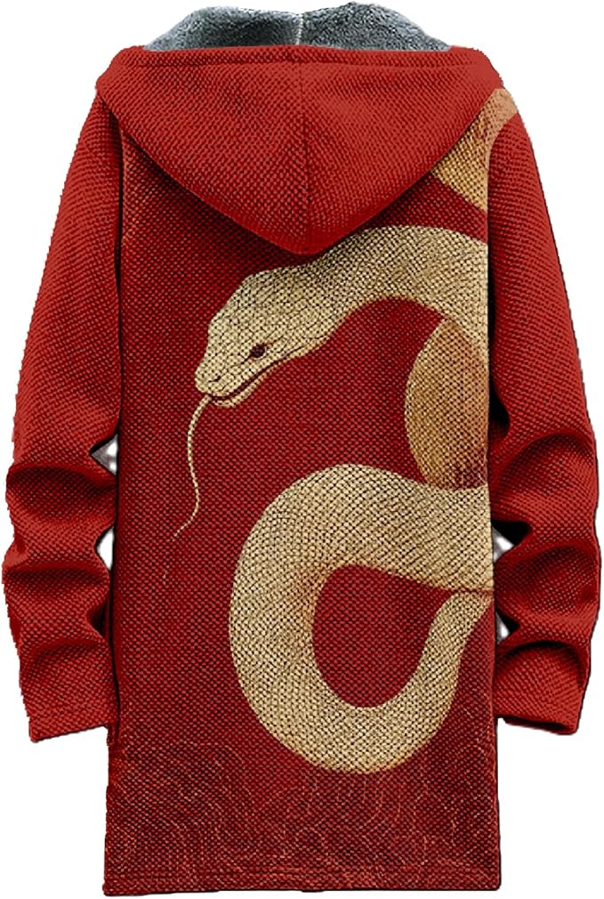 MARSVOVO Mens Cardigan Sweater Cool Graphic Lined Fleece Long Coat Zip With Pockets Fashion Coat Warm Fitted Jacket